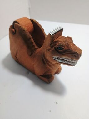Hand Carved Wood Dinosaur Tape Dispenser